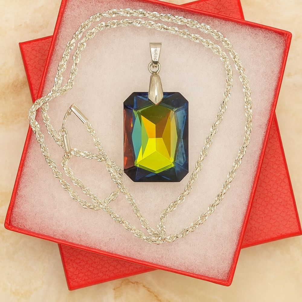 Vintage 10KT Vermeil Chain & 18KT GP Mystic Topaz Pendant Set